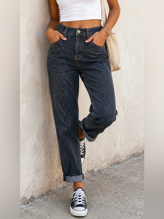 Olsen Europe Denim - Olsen “Mona” Hi-Waist Straight Slim Cut Leg Power Stretch Tonal Animal Print(10)